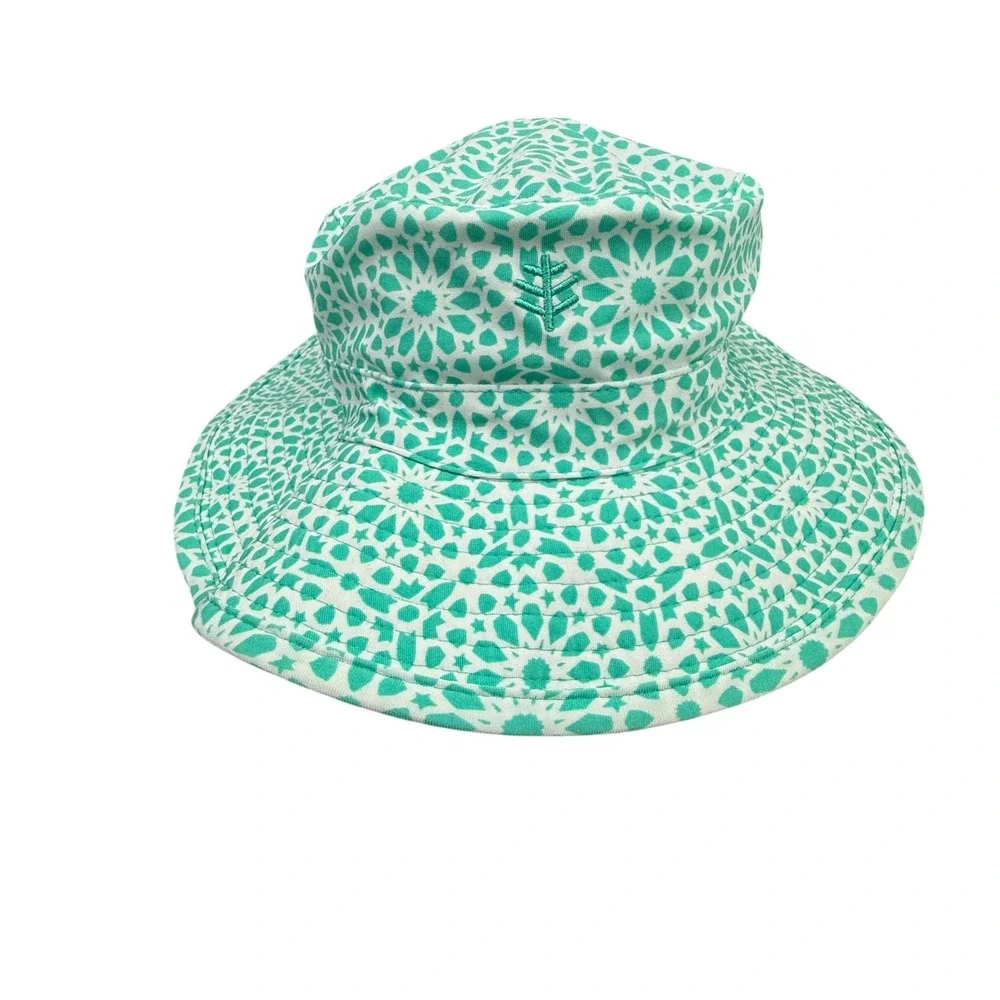 Coolibar Splashy Bucket Hat Kids 2T-3T Green Geometric Sun Protection Wide Brim